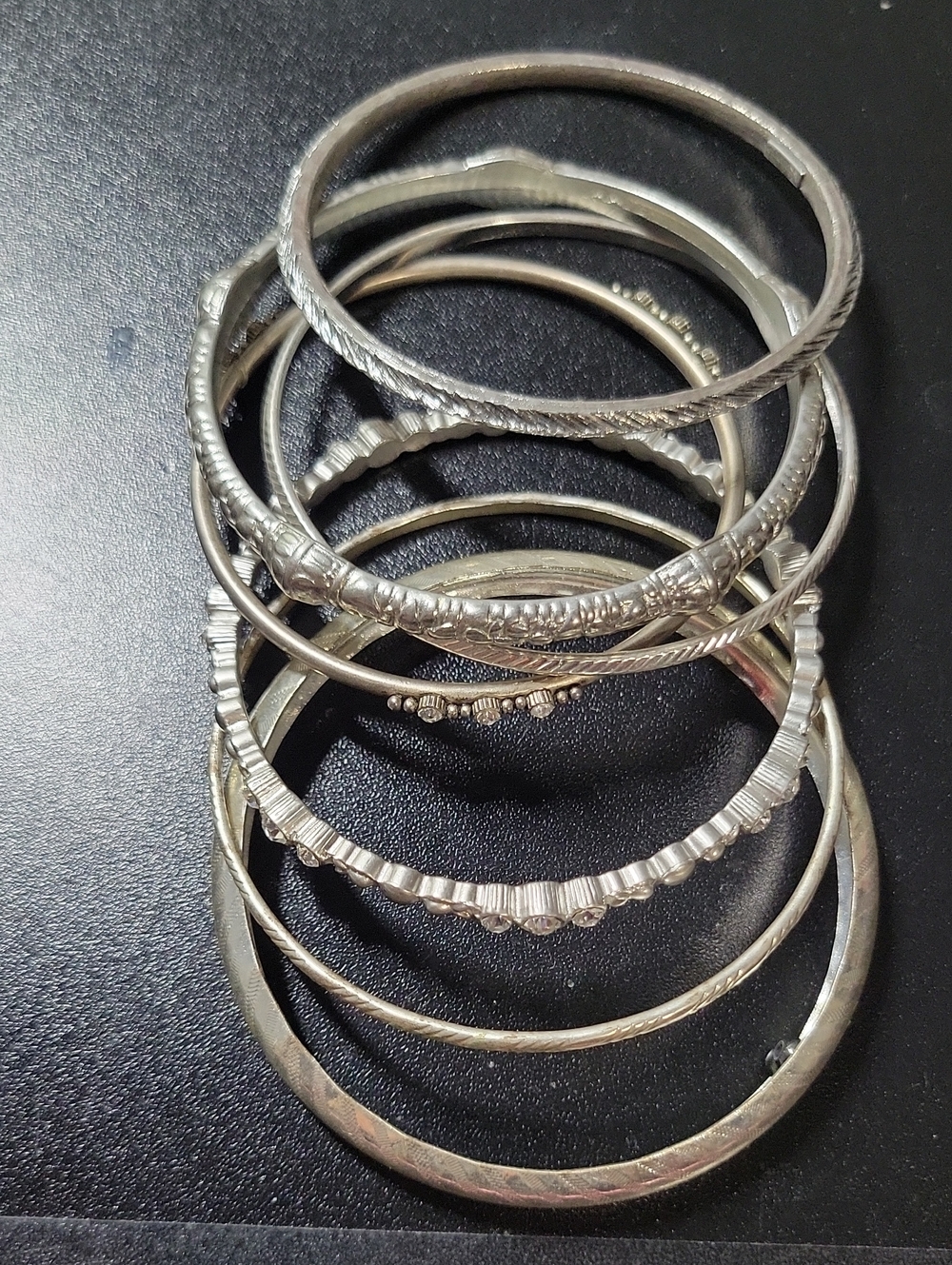 Silver Tone Rhinestone Stackable Bangle Bracelet Lot - Picture 6 of 11